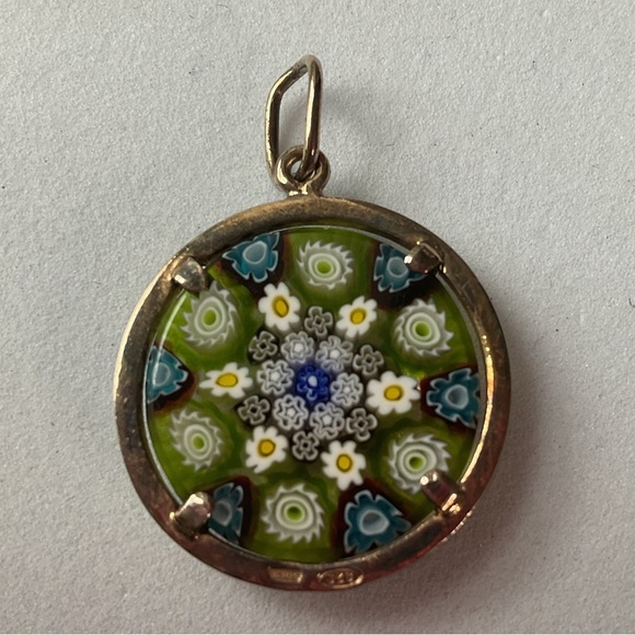 Vintage Sterling Silver Vermeil Murano Glass Circle Pendant - Picture 3 of 6